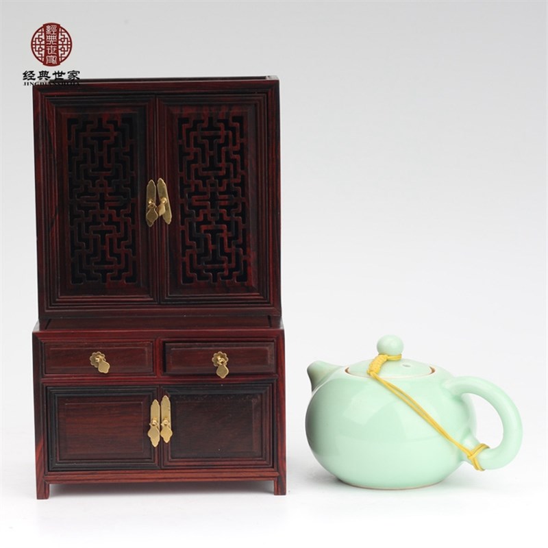 红木微型家具酸枝木高低橱柜明清微缩小家具模型红木橱柜