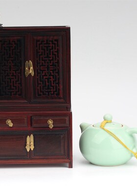 红木微型家具酸枝木高低橱柜明清微缩小家具模型红木橱柜
