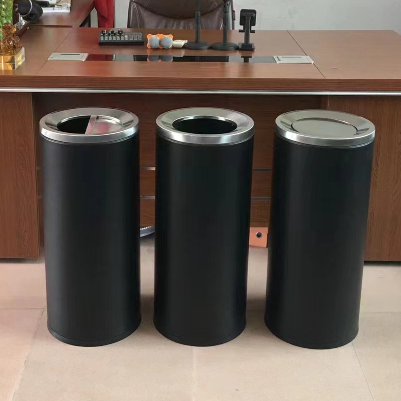 港式垃圾桶不锈钢铁烤漆翻盖投口吸烟商场加厚大号立式有内筒塑料