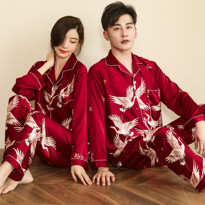 红色睡衣情侣结婚新婚礼高档婚用新娘晨袍女中式睡袍一裙一衣套装