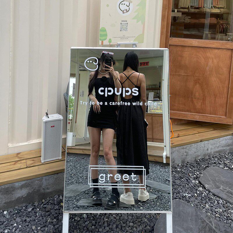 网红镜子创意广告牌服装店双面落地招牌户外不锈钢镜面装饰展示牌