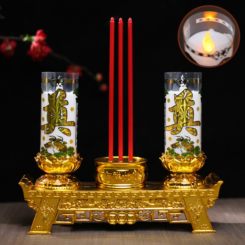 白事仿真电子蜡烛灯祭祀殡葬扫墓清明节日插电电池双用香炉长明灯