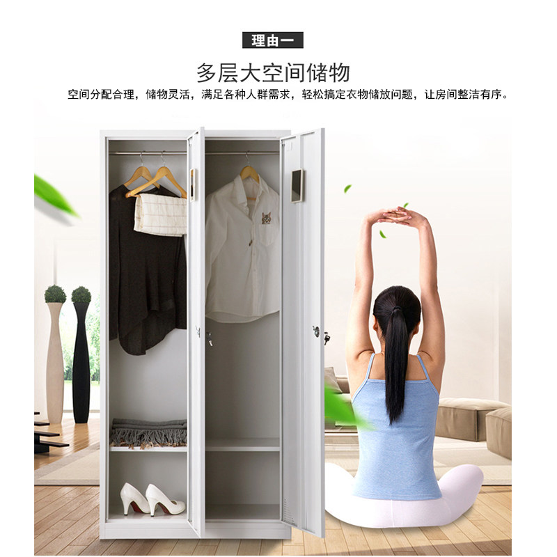 2门员工更衣柜换衣铁皮柜家用二门带锁挂衣柜宿舍收纳柜收纳柜子