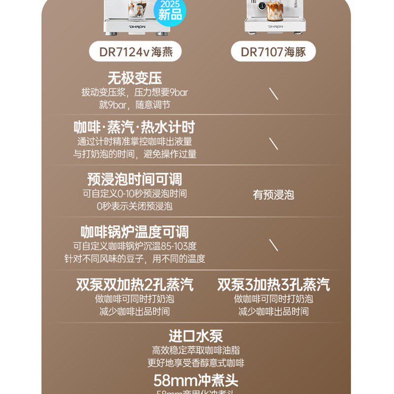 DHRON迪揽7124v海燕咖啡机意式全半自动家用小型商用无级变压拔杆