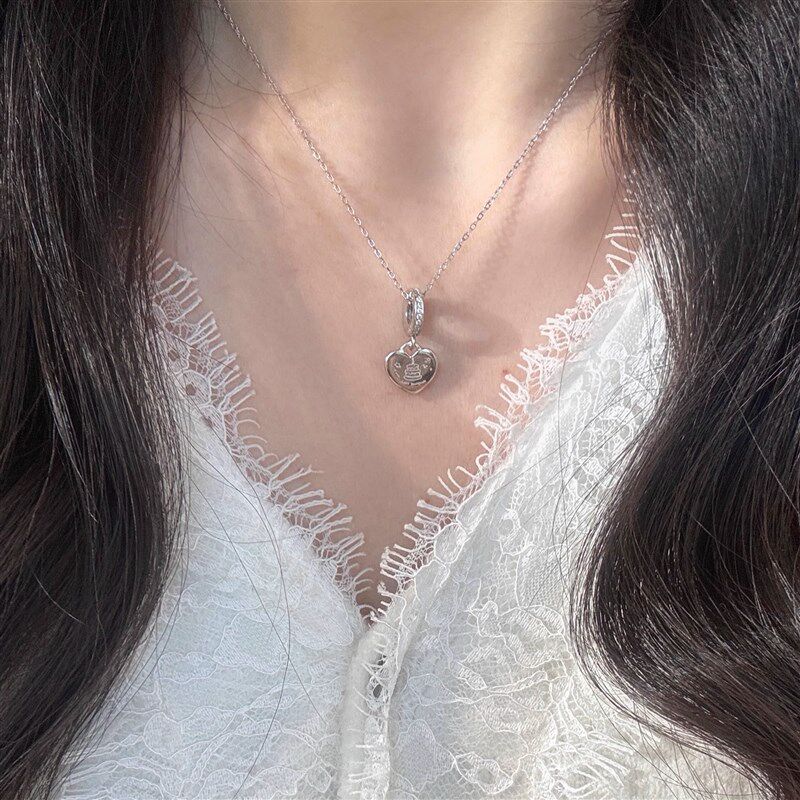 通体纯银s925 爱心吊牌双面来图定制 镶钻项链