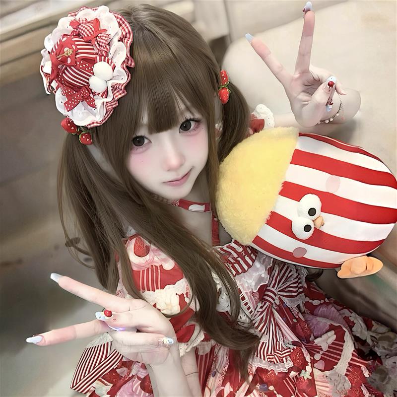 假发女长发lolita80cm双马尾蜜茶色长卷发少萝同款jk可爱全头套式