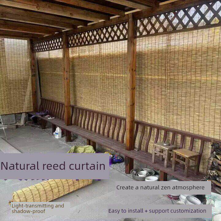 遮阳阳台户外凉亭芦苇幕墙天花装饰大窗帘稻草窗帘户外卷帘屋顶覆