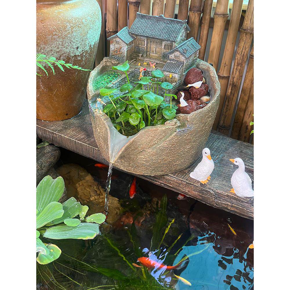 微景观流水古鱼缸水循环景观过滤养鱼生态鱼缸庭院水景点缀景观