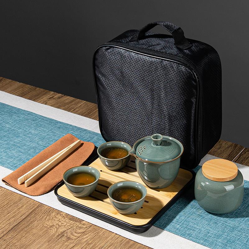 日式旅行功夫茶具小套装家用简约泡茶壶陶瓷茶杯户外茶盘便携式包