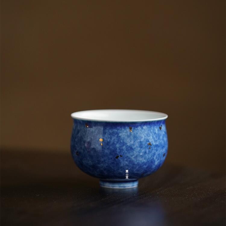 震山堂手工大号主人杯单个茶杯洒蓝洒绿釉创意紫色陶瓷杯品茗杯