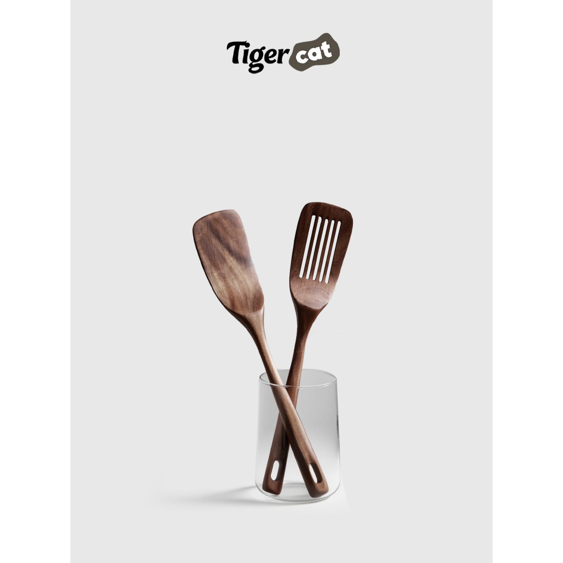 TIGERCAT柚木长柄锅铲实木质不粘锅铲家用炒菜铲子厨房木铲子漏铲