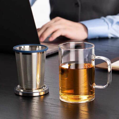 尚明耐热玻璃杯茶杯过滤花茶杯 玻璃水杯子带盖子泡茶杯家用男女