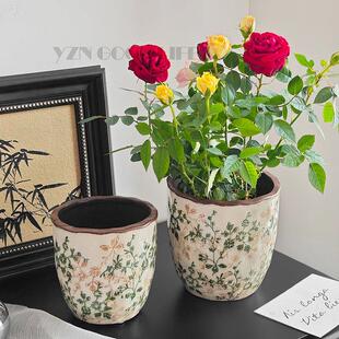 高端釉面冰裂纹陶瓷花盆三角梅蝴蝶兰花绿植覆古新中式清新繁花款