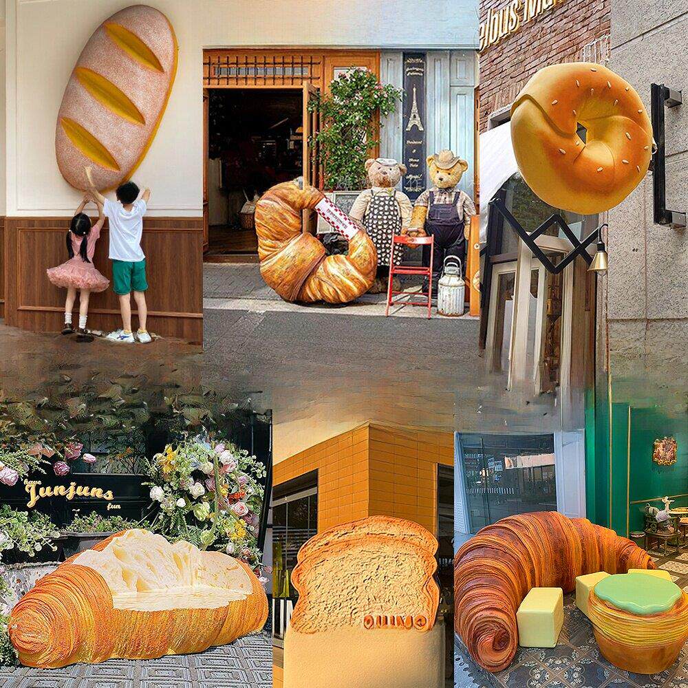 彷真面包雕塑立体创意招牌玻璃钢牛角包可颂贝果烘焙店门头摆件