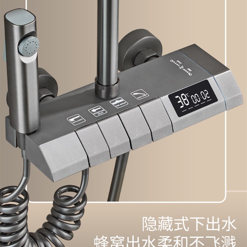 黑色淋浴花洒套装k全铜家用卫生间挂墙式浴室增P压恒温花洒控制龙