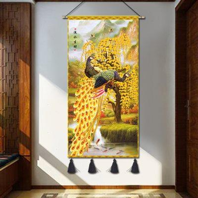 新中式孔雀玄关挂毯客厅装饰画招财布艺挂画餐厅走廊茶室墙面布画图片