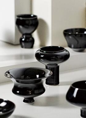 一匚 新中式黑色小花瓶创意陶瓷摆饰 样板间样品屋展示中心会所玄