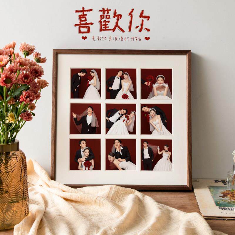 婚纱照九宫格相框挂墙结婚洗照片打印做成相框情侣照片墙组合diy