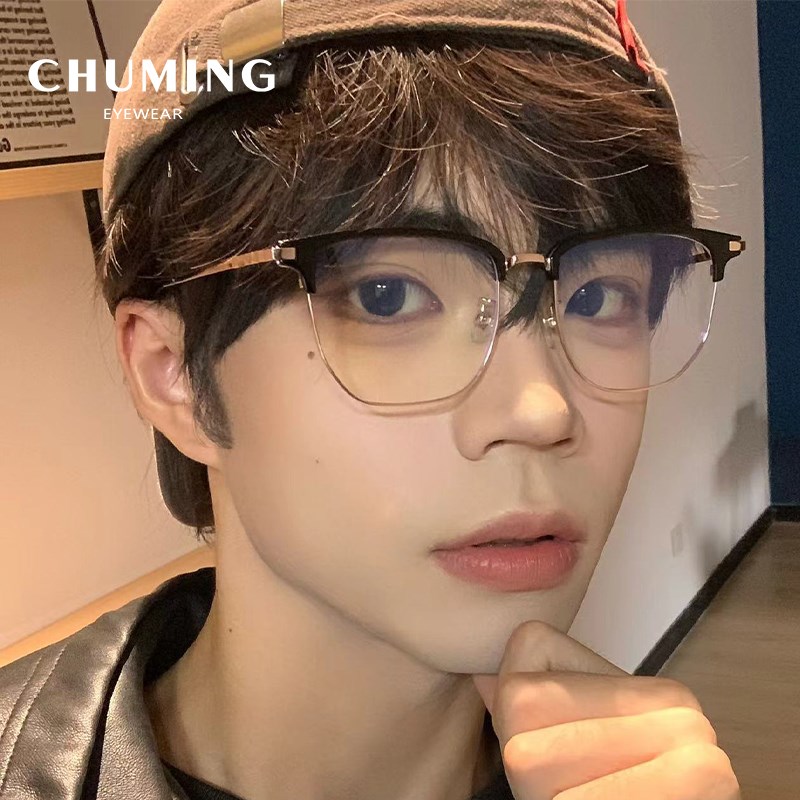 斯文半框金丝眼镜近视可配度数男款级感理工男大框显脸小眼睛架