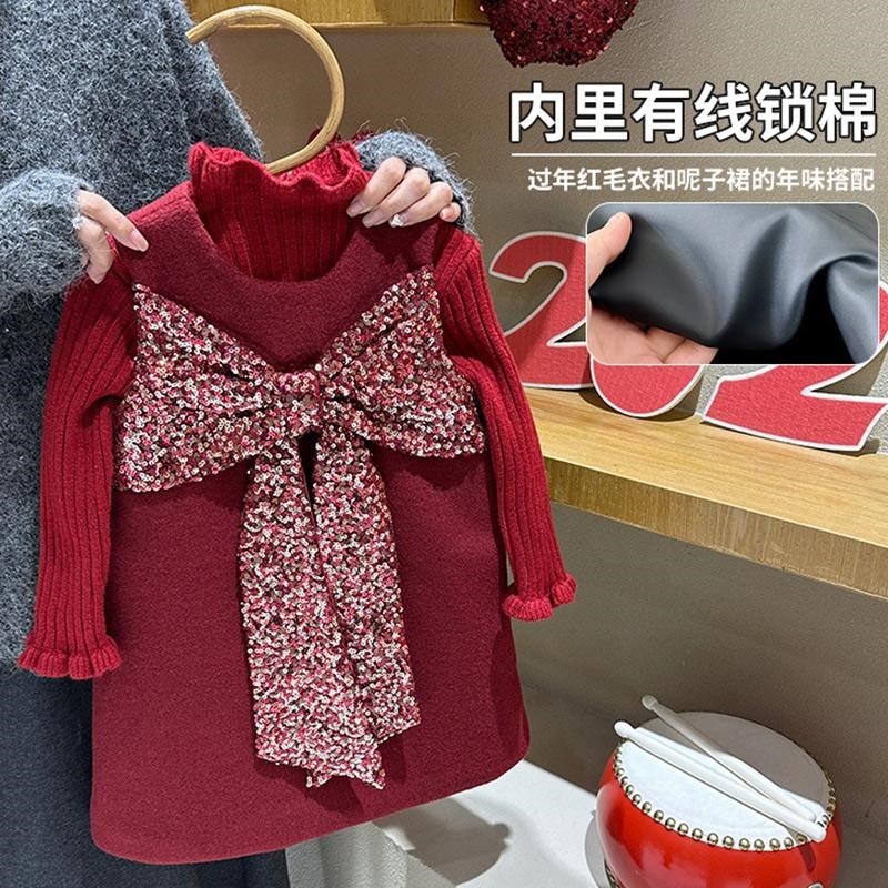 女童连衣裙秋冬款202r5新款洋气儿童新年衣服宝宝冬季过年喜庆裙