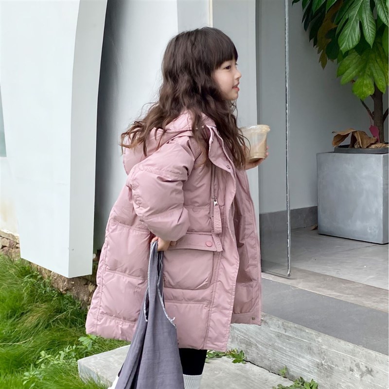 儿童中长款羽绒服女款冬季女童长款F加绒外套秋冬男童轻薄冬装棉