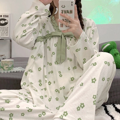 月子服夏季薄款产后纯棉拉链哺乳家居服喂奶甜美出院产妇孕妇睡衣