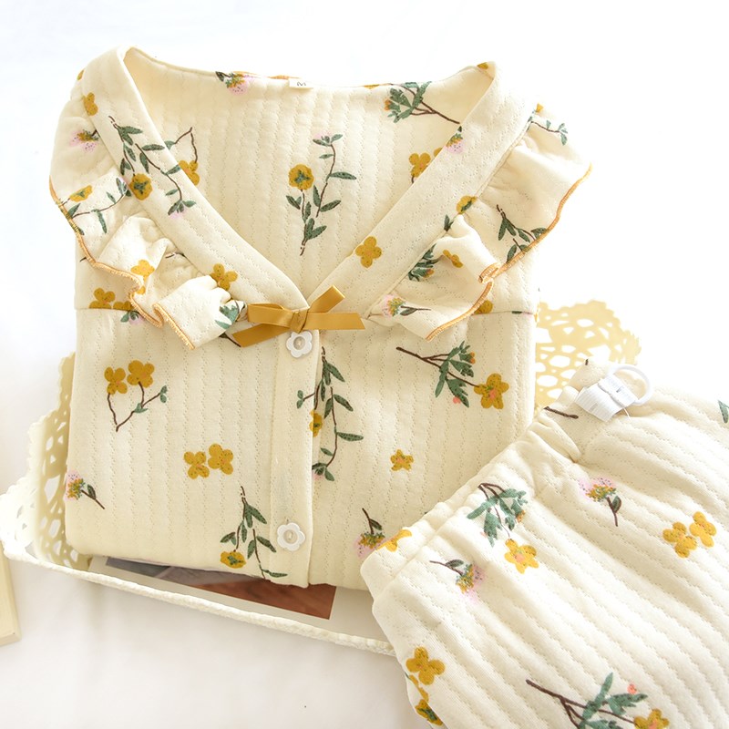 秋冬季新款产后月子服套装纯棉空气层孕妇装加厚夹棉睡衣带哺乳口