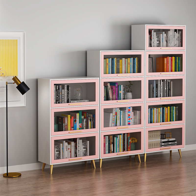 实木轻奢展示书柜一体靠墙带门书橱带玻璃门满墙客厅组合落地书架