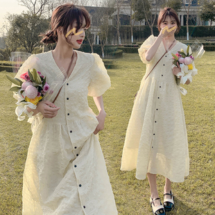 哺乳连衣裙夏哺乳期外出辣妈款 显瘦喂奶长裙潮妈 气质连衣裙女法式