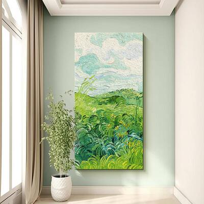 梵高装饰画绿色麦田玄关风景挂画世界名画过道走廊高级感砂岩壁画