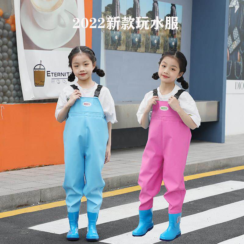 儿童玩水连体下水裤幼儿园防水衣服赶海装备男女抓鱼涉水雨裤沙滩