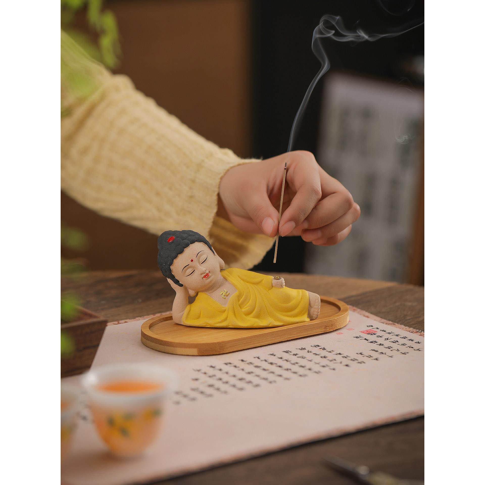 创意陶瓷卧佛小如来香插摆件家用室内线香座香薰炉茶室茶道香炉