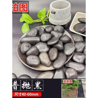 黑色鹅卵石庭院铺地花园造景装饰大小石头原石黑石天然雨花石子
