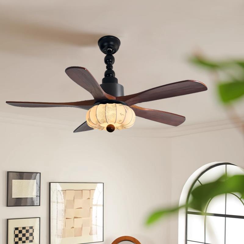 实木法式中古大尺寸吊扇灯客厅大气静音智能宋代美学吊扇灯