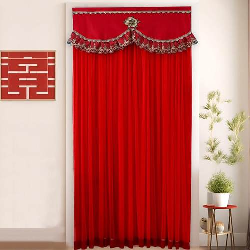 门帘2025新款结婚喜庆双层纱帘蕾丝隔断窗卧室红色婚房帘子免打孔