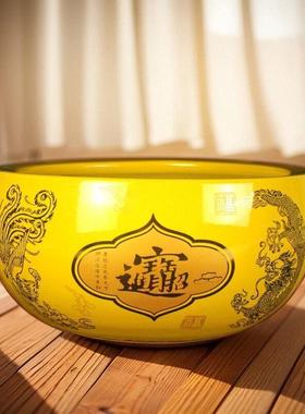 景德镇黄色陶瓷聚宝盆招财聚财鱼缸客厅创意花瓶瓷器摆件金色花盆