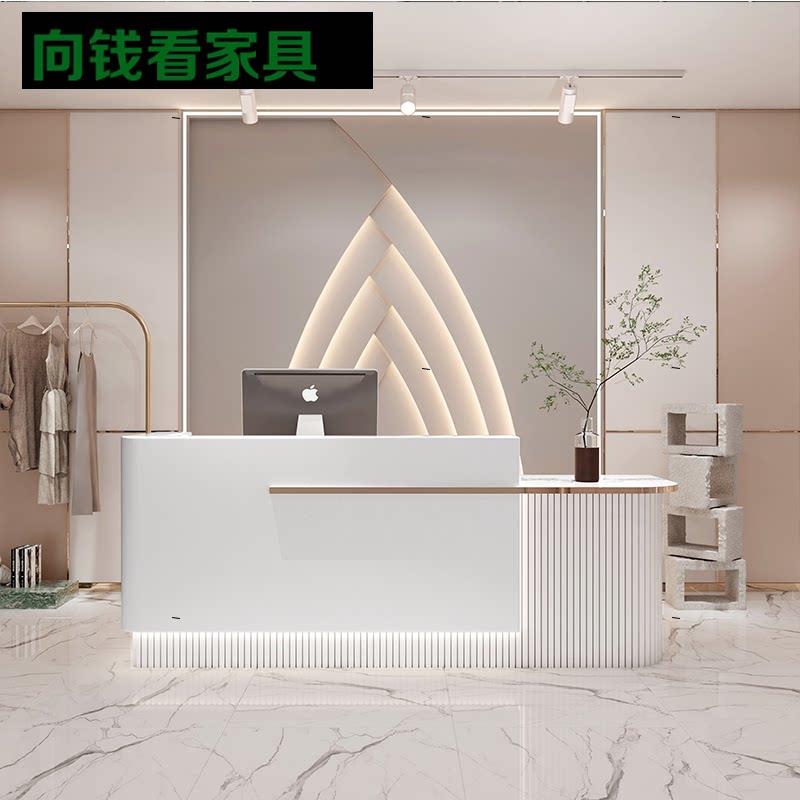 弧形收银台柜台简约现代前台接待台烤漆服装店美容美发店小型吧台