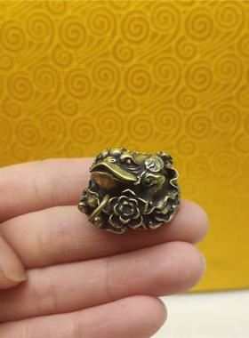 黄铜莲花招财进宝金蟾三足蟾蜍荷叶手把玩小摆件挂件纯铜钥匙扣