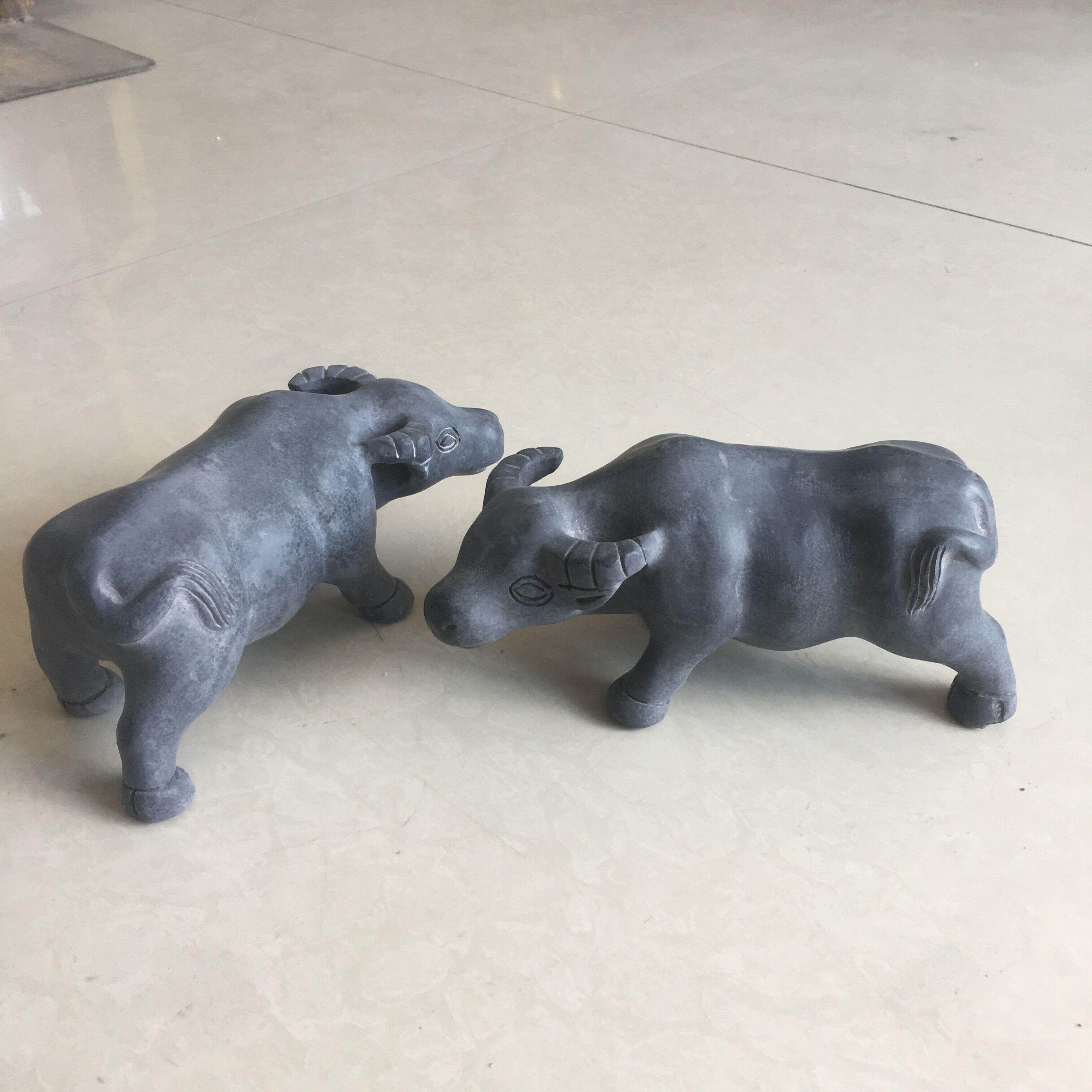 青石水牛石雕站牛摆件客厅水牛立牛十二生肖华尔街工艺礼品摆饰石