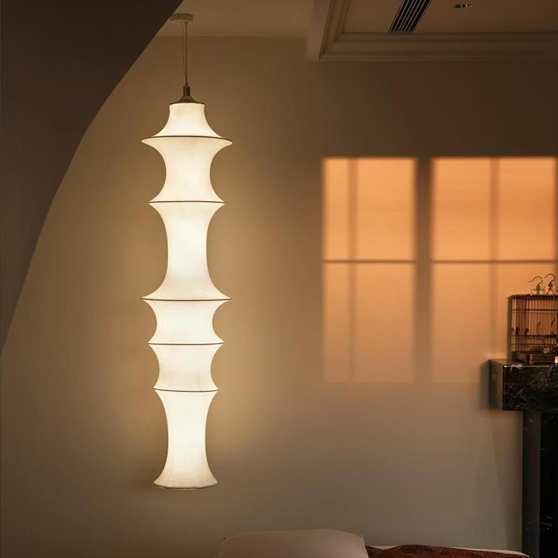 日式长条蚕丝竹节吊灯侘寂风设计师别墅卧室复式旋转loft楼梯间灯
