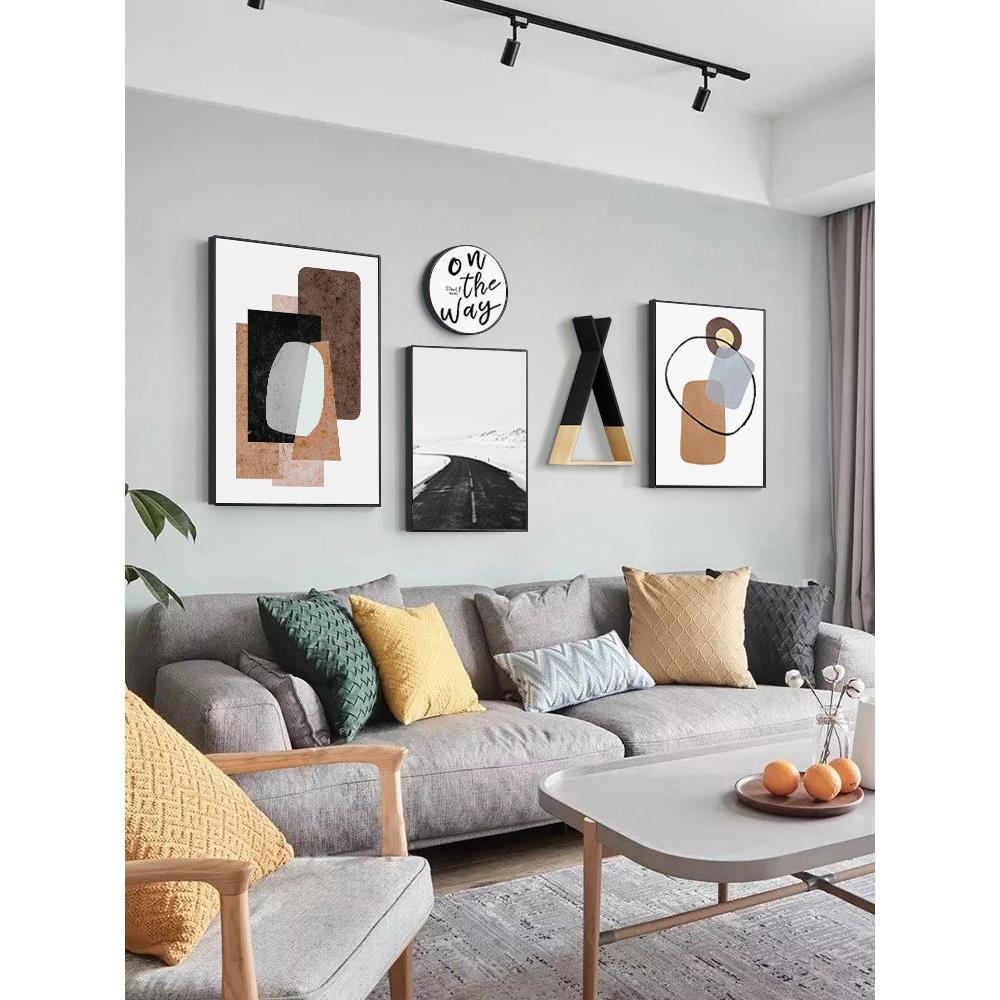 斯堪的纳维亚客厅装饰画组合沙发背景壁画现代简约风格的小清新抽