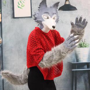 动物头饰鬼屋鬼脸面具狼尾巴狼爪手套大坏狼万圣节鬼脸道具