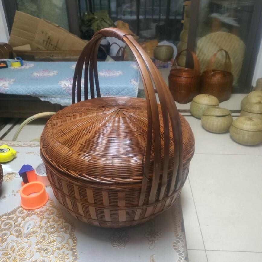 竹编篮子结婚手提带盖拜神篮闽南潮汕拜拜篮子户外郊游篮野炊篮子