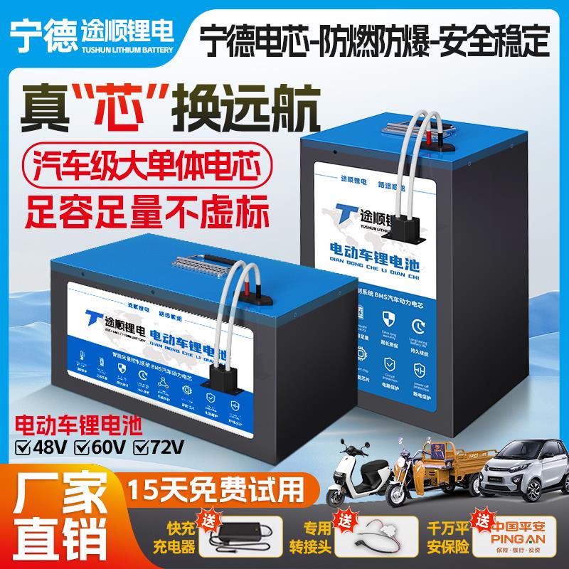 宁德电动车锂电池新国标48V60V72V大容量大单体铁锂三元外卖电瓶