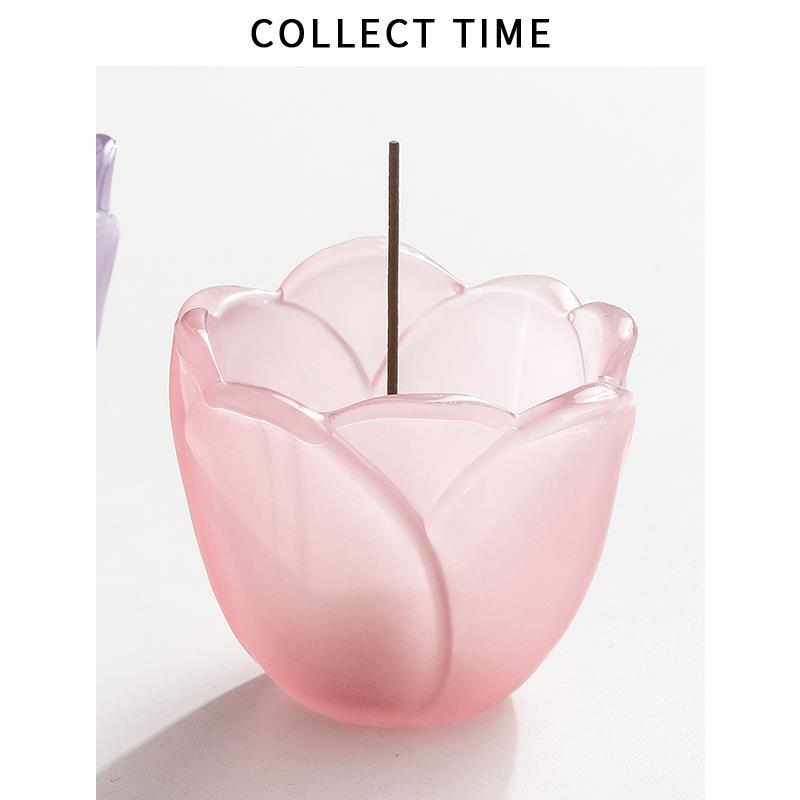 郁金香小众香插粉色香插香盘线香底座创意生日礼物桌面装饰小摆件