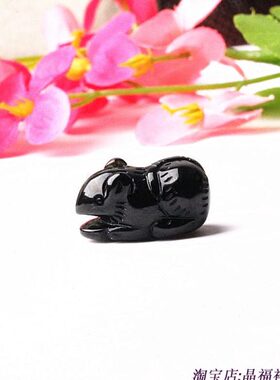 天然黑曜石小老鼠吊坠 黑水晶老鼠挂坠 立体小老鼠吊坠鼠项链项坠