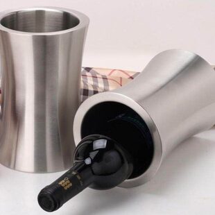 双层加厚腰形冰桶 香槟桶 不锈钢冰粒桶 红酒缸葡萄酒桶 保温桶