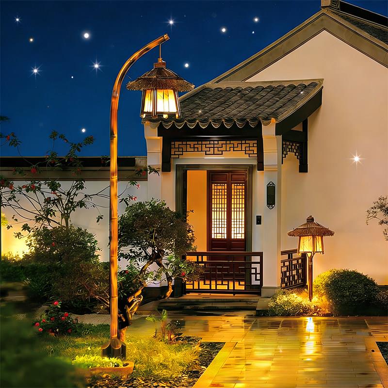 太阳能仿古中式草坪灯户外花园竹屋灯民宿庭院景观灯景区高杆路灯