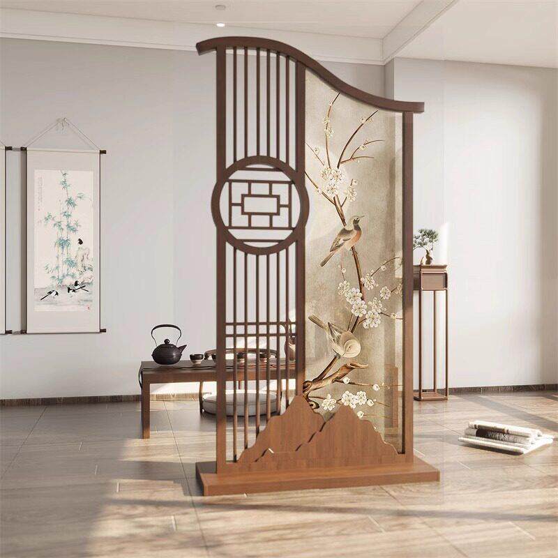 新中式实木座屏玄关隔断原木定制家用胡桃木客厅屏风可客制化