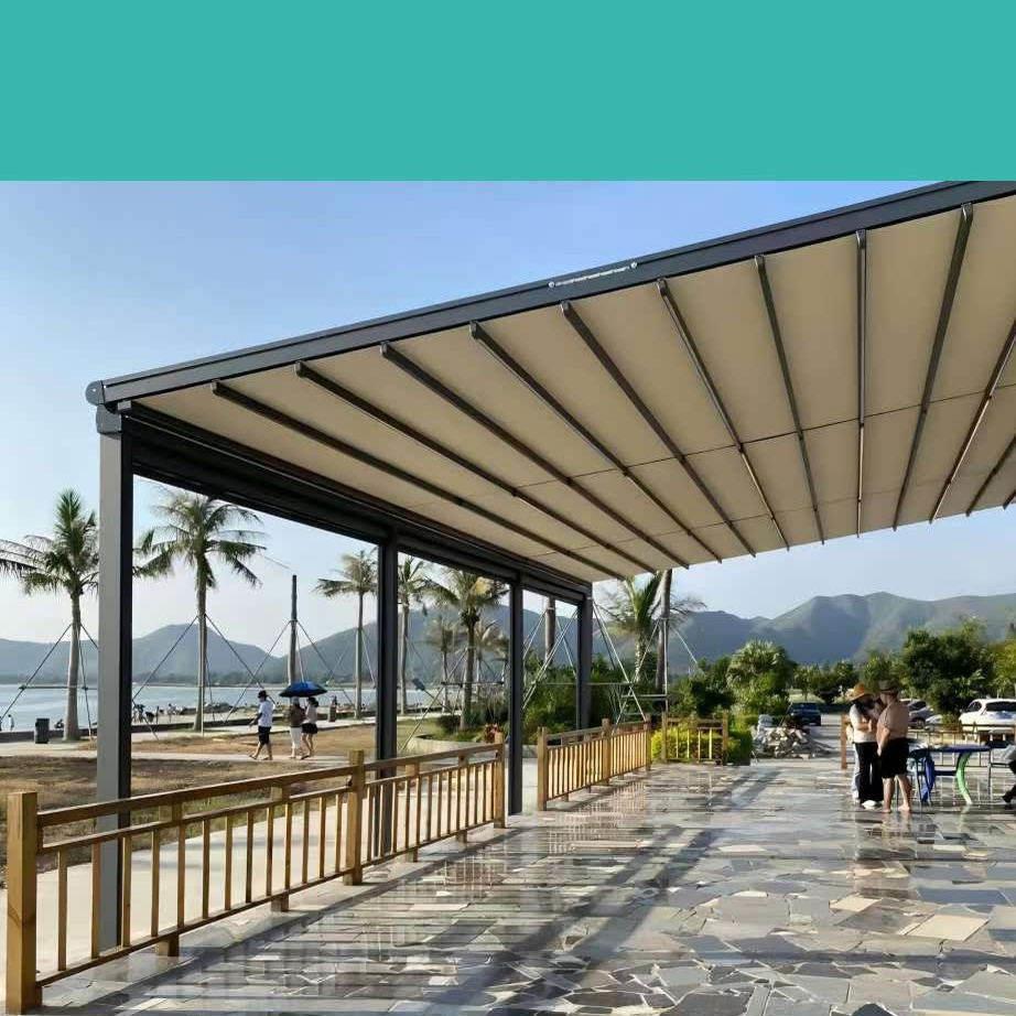 电动折叠天幕遮阳棚露天饭厅外摆遮阳棚温室电动伸缩蓬